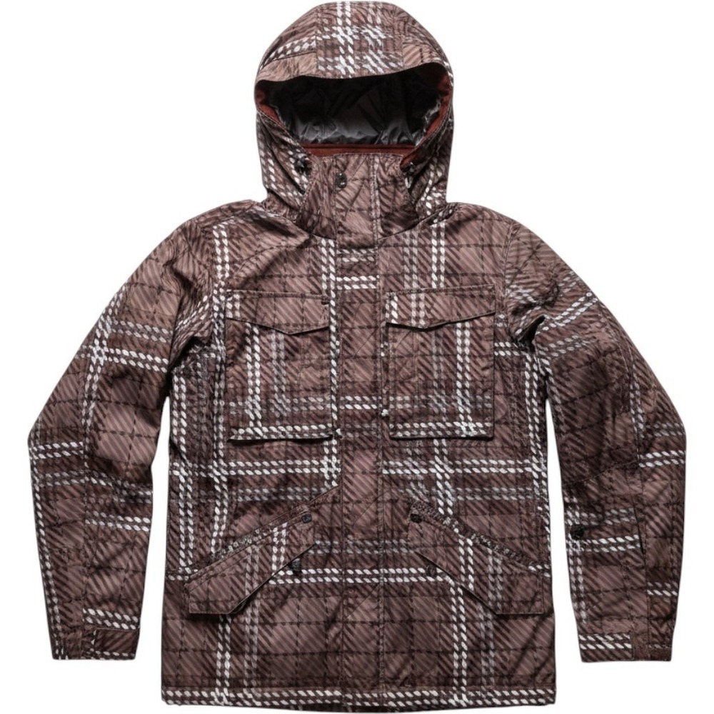 Ripzone Snowboard Jacket Womens L Brown Plaid Hooded Ski Coat Geometric